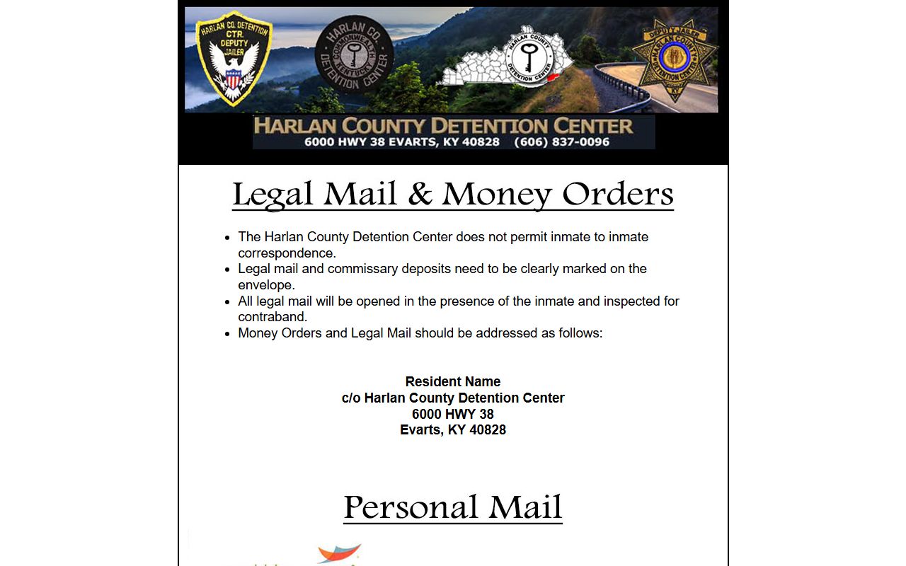 Harlan County Detention Center inmate mail and money order rules