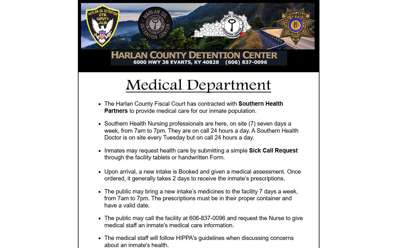 Harlan County Detention Center inmate medical care information